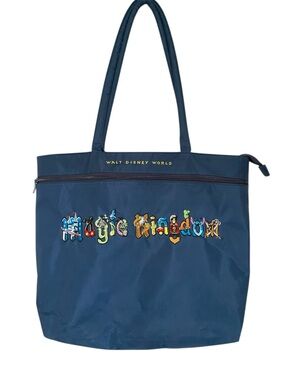 Disney Navy Tote Bag with Colorful 'Magic Kingdom' Embroidery Walt Disney World